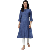 W For Woman Blue Thread Embroidered Rayon Kurta