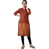 W For Woman Red Pintuck Colour Block Kurta