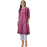 Soch Womens Magenta Cotton Slub Ajrak Print Panelled A Line Kurta