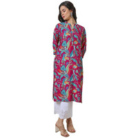 Soch Womens Fuchsia Foil Print Muslin Blend Kurta
