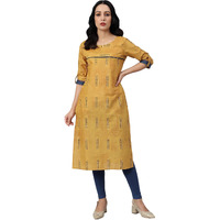 W For Woman Mustard Kantha Printed Contemporary Kurta