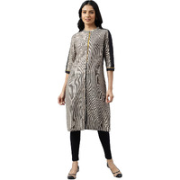 W For Woman Biege And Black Panelled Kurta With Mustard Stich Line