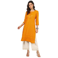 Soch Womens Mustard Rayon Embroidered Kurta With Sequence Work