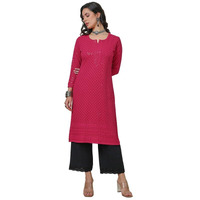 Soch Womens Fuchsia Rayon Embroidered Straight Kurta With Sequins
