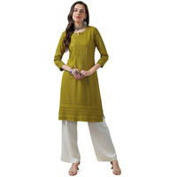 Soch Womens Olive Rayon Embroidered Straight Kurta With Sequins