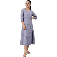 W For Woman Blue Floral Kurta With Kantha Details