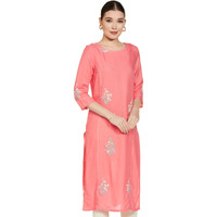 W For Woman Orange Embroidered Kurta In Round Neck_22Auw15941-218191_S_8