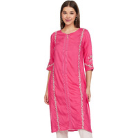 W For Woman Dark Pink Rayon Kurta With Multicolour Embroidery_22Auw11953-218193_Xs