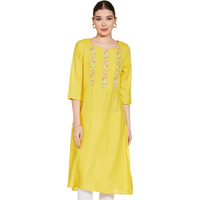 W For Woman Yellow Embroidered Kurta With Lace Trimming_22Auw11965-218195_S