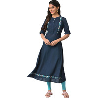 Aurelia Women's Cotton Blend Solid Regular Kurta (22Fea11418-601284_Navy_M)