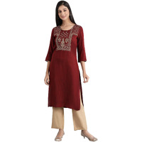 Aurelia Women's Viscose Solid Regular Kurta (22Fea12034-700464_Rumba Red_M)