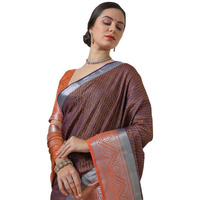 Soch Womens Navy Blue Woven Design Art Silk Saree