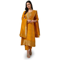 Soch Womens Mustard Brocade Suit Set With Beads And Stones