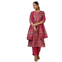Soch Womens Fuchsia Tissue Floral Print Suit Set With Gotta Patti