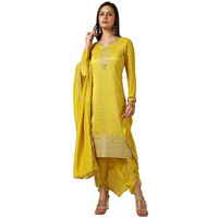 Soch Womens Mustard Tissue Woven Design Suit Set With Cutdana