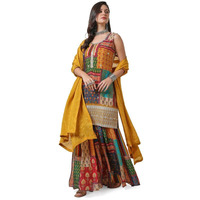 Soch Womens Mustard Tile Print Chinon Suit Set With Dupatta