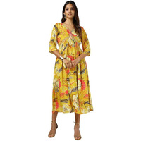 Soch Womens Mustard Chinon Floral Print Dress With Sequins