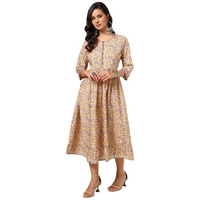 Soch Womens Yellow Cotton Kalamkari Dress
