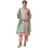 Soch Womens Onion Pink Ethnic Motifs Print Chanderi Suit Set With Dupatta
