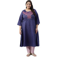 W For Woman Plus Size Navy Blue Circular Kurta With Seqiuns_22Auw17953G-118937_4Xl