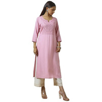Soch Womens Pink Rayon Embroidered Kurta With Sequins Work