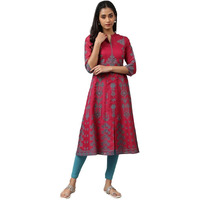 W Women's Dark Pink Geometric Printed Synthetic Kurta And Leggings Set