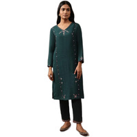 W For Woman Women's Wool Regular (Kurta_Deep Teal_L)