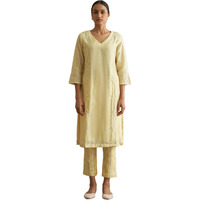 W For Woman Yellow Cotton Silk Gota Kurta