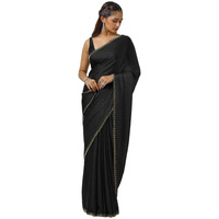 Soch Womens Black Tissue Saree With Stone Work