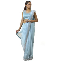 Soch Womens Powder Blue Organza Saree With Stone Work