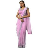 Soch Womens Blush Pink Organza Saree With Stone Work