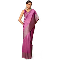 Soch Womens Purple Tussar Woven Design Saree With Tassels