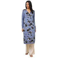 Soch Womens Blue Acrylic Woven Design Winter Kurta