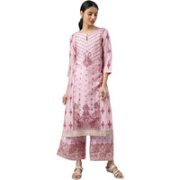 W Light Pink Paisley Printed Glitter Regular Kurta For Women