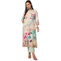 Soch Womens Multicolour Viscose Muslin Floral Print Kurta With Beads