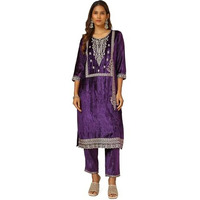 Soch Womens Purple Velvet Embroidered Kurta Set