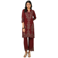Soch Womens Maroon Georgette Blend Embroidered Kurta Set With Thread Work