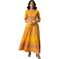 W For Woman Polyester Murtard Indie Dress With Embellished Neckline Ankle Length (22Auw18252-119048_Bright Mustard_Xl)_14