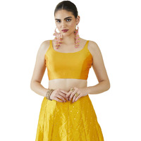 Soch Womens Mustard Taffeta Solid Sleeveless Padded Blouse