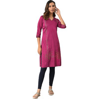 W For Woman Magenta Mukaish Printed Kurta With Sequins_22Auw18295-119295_L