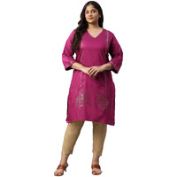 W For Woman Magenta Mukaish Printed Plus Size Kurta With Sequins_22Auw18295G-119295_4Xl