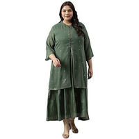 W For Woman Green Mukaish Dress With Poly Georgette Short Jacket_22Auw18297G-119302_4Xl