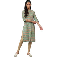 W For Woman Green Glitter Printed Kurta In Mandarin Collar_22Auw18055-118869_S