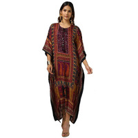 Soch Womens Multicolour Chinon Ethnic Motifs Kaftan With Faux Mirror And Sequins