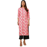 Soch Womens Pink Rayon Floral Print Kurta With Faux Mirror