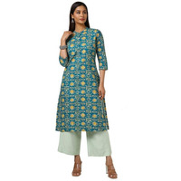 Soch Womens Teal Cotton Blend Abstract Print Kurta