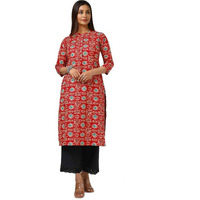 Soch Womens Red Cotton Blend Abstract Print Kurta