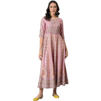 W For Woman Women Western Viscose Pink Glitter Printed Kalidar Dress Ankle Length 22Auw18123-119223_Champagne, Xs