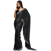 Soch Womens Black Satin Saree With Stone Work