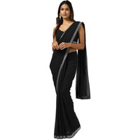 Soch Womens Black Georgette Saree With Stone Work